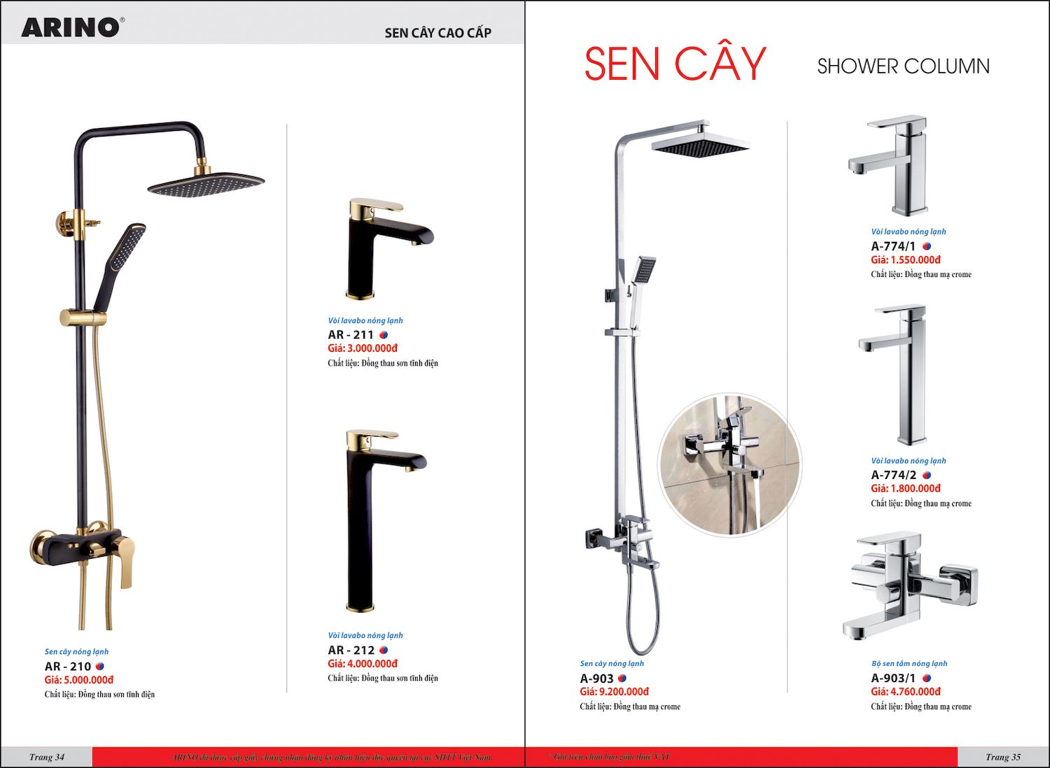 Thiết bị vệ sinh ARINO Catalogue và Bảng giá mới nhất /Page 18